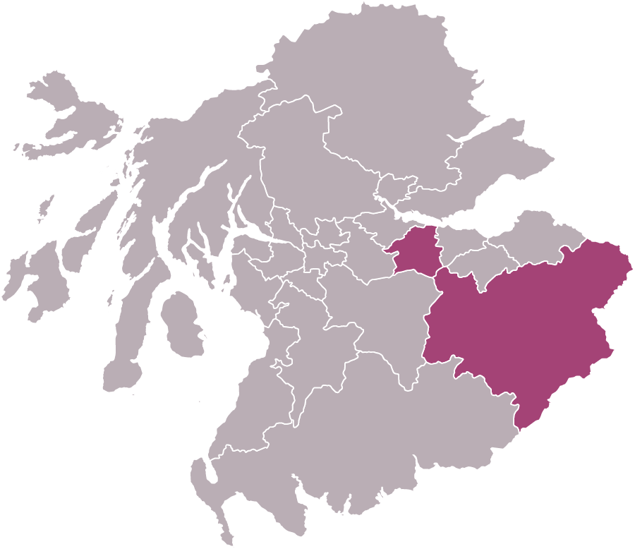 Map of central and southern Scotland with the Scottish Borders and West Lothian shaded